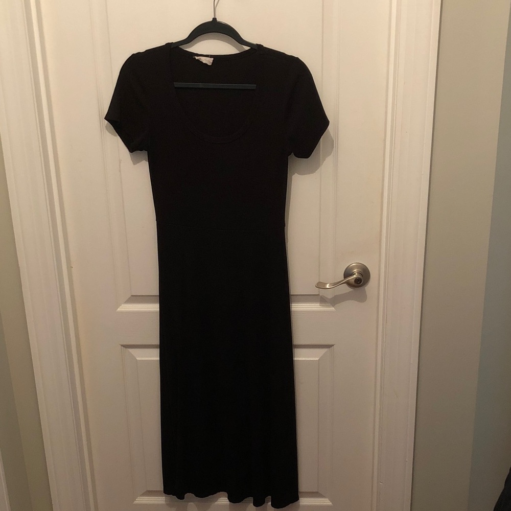 See You Monday Black Ribbed Dress with slit.